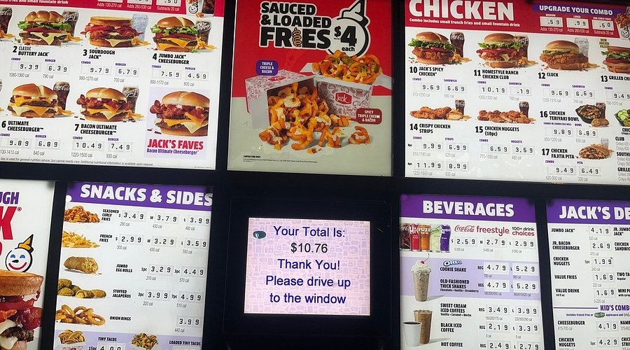 Authentic Jack in the Box Menu Board