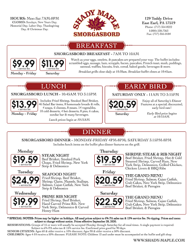 Shady Maple Menu