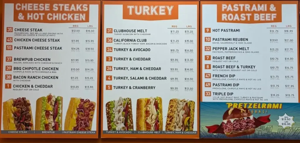Authentic Togo's Sandwiches Menu Board